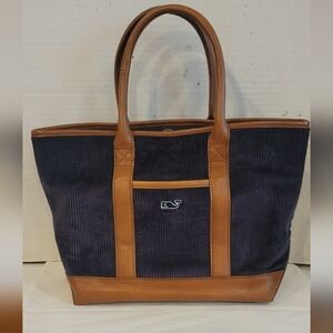 VINEYARD VINES PURSE - NAVY CORDUROY & LEATHER